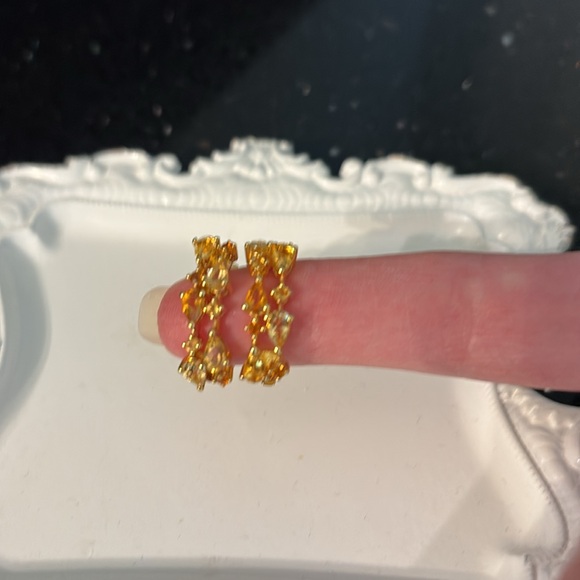 Citrine & Mixed Cut Gemstones Hoop Earrings 14K Goldplated Sterling Silver - Picture 3 of 11